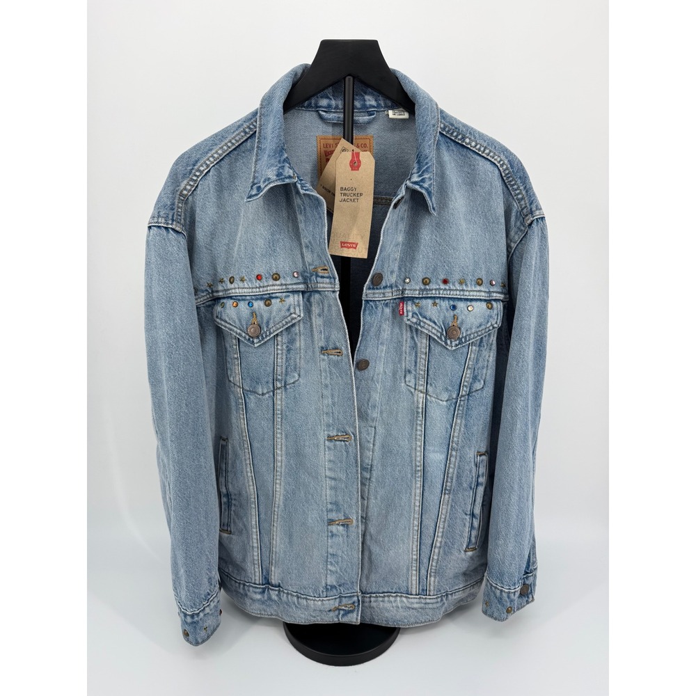 Levi's Baggy Trucker Jacket Womens S Blue NWT Studded Rhinestone Denim